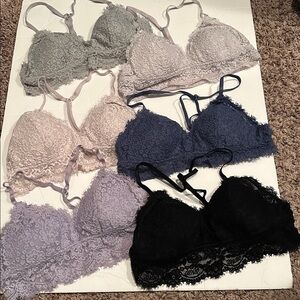 Aerie Lace Bralette Set - Black, Blue, Gray, Cream, Light Pink , Lavender Small
